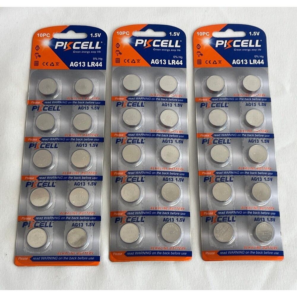30 Pack Pkcell AG13 LR44 Alkaline 1.5V Cell Battery LED Watch Key New 3 Pks 10